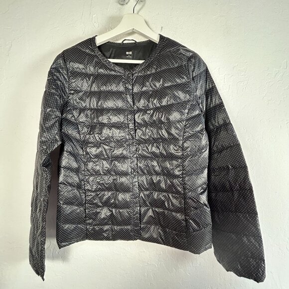 Uniqlo Women Medium Black White Polka Dot Puffer Down Jacket Lightweight Outdoor - Picture 1 of 9